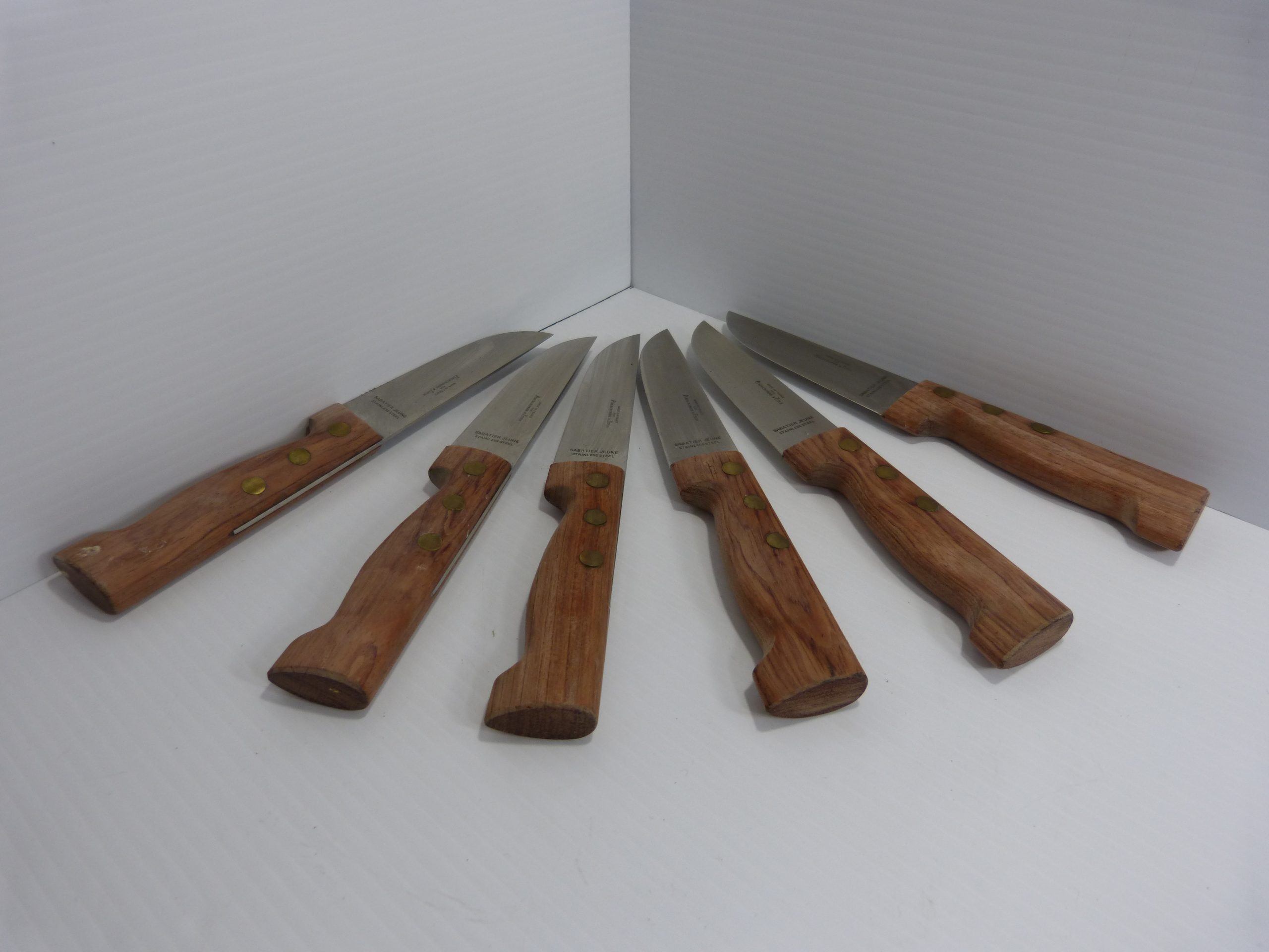 Abercrombie & Fitch Sabatier Jeune Steak Knives 6 Piece Set & Wood Case