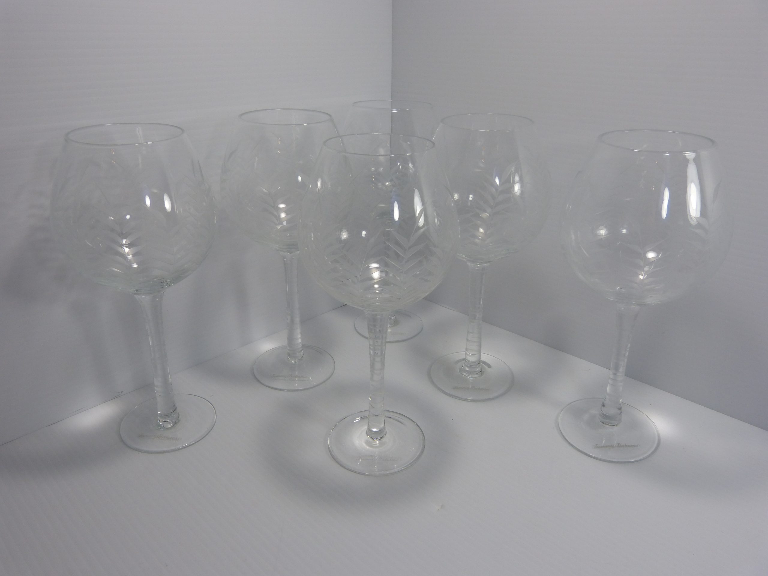 6 Tommy Bahama Etched Palm Tree Crystal Red Wine Glasses Goblets Kiwanis Marketplace
