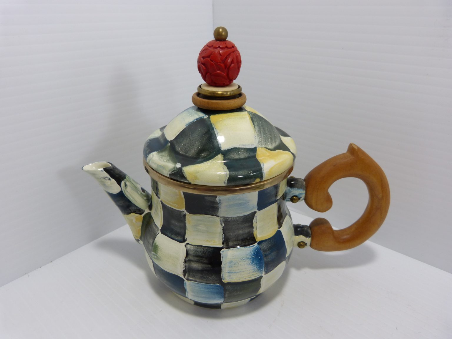 MacKenzie Childs Courtly Check Stacking Coffee/Teapot/Sugar Enamel ...