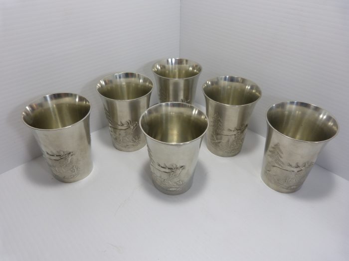 Mullingar Stag/Bird Pewter Cups Set of 6