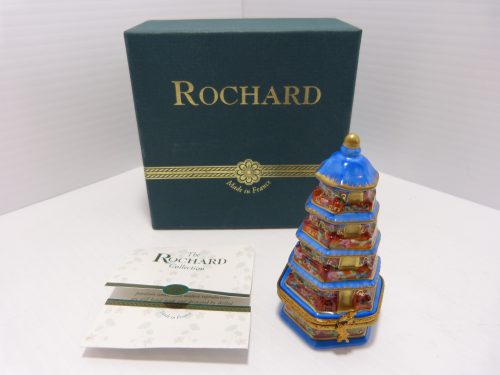 Rochard Pagoda Box Limoges France Hand Painted 3” Tall