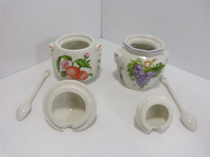 Lenox Jam/Jelly Porcelain Jars & Wooden Tray Set of 6