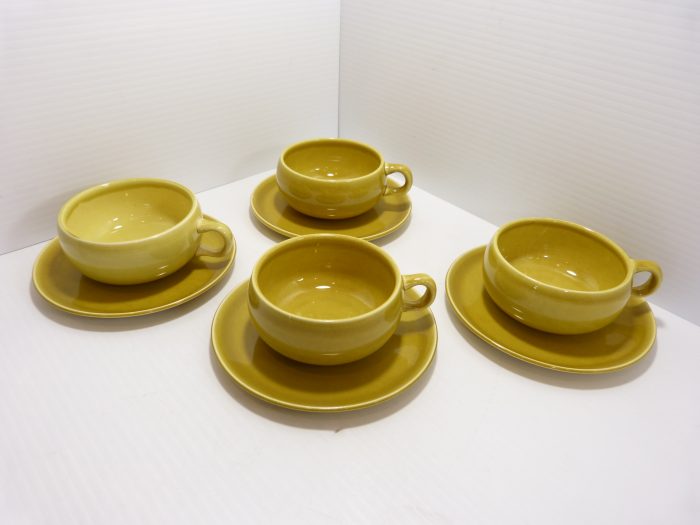 Russel Wright By Steubenville American Modern Chartreuse Cup & Saucer Set of 4