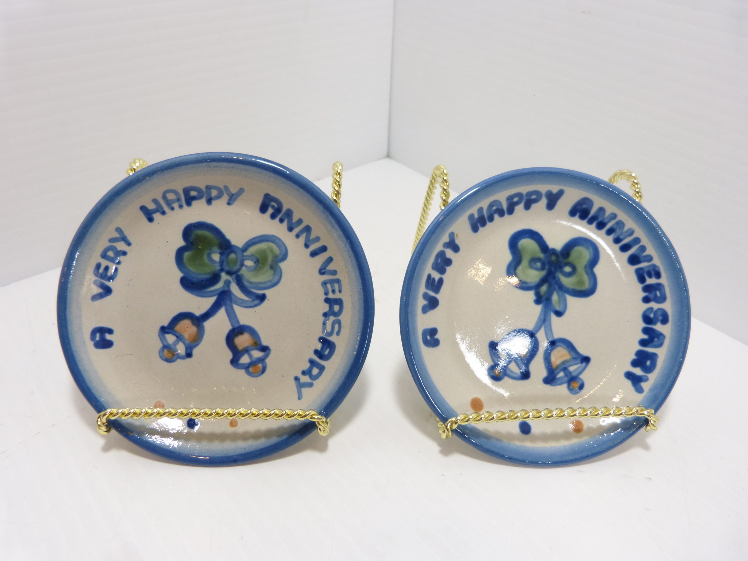 MA Hadley Pottery A Very Happy Anniversary Coaster/Small Plate Set of 2 - 4 1/4"