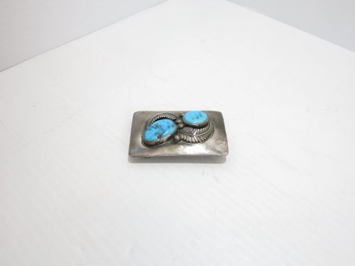 Turquoise Belt Buckle Sterling Silver Signed MC & R