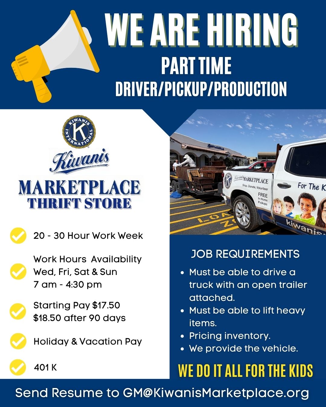part time job at Kiwanis marketplace in cave creek